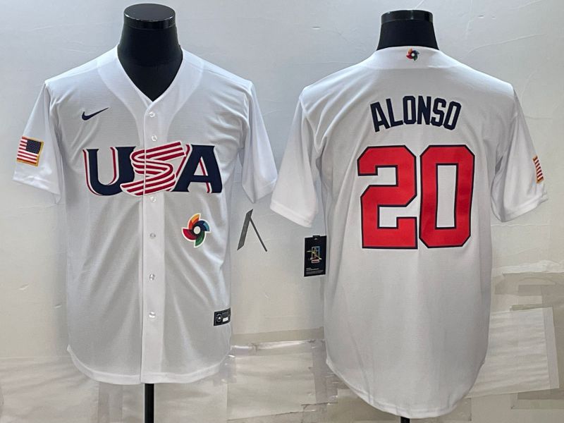 Men 2023 World Cub USA #20 Alonso White Nike MLB Jersey9